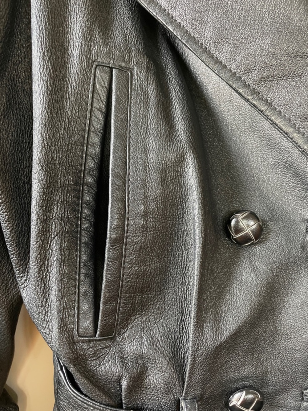 Vintage Spiegel Black Leather Jacket Belted Moto Style Size Small/Medium - Picture 8 of 12